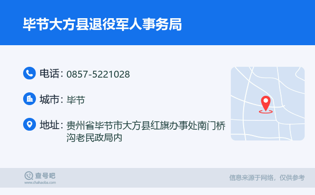 毕节大方县退役军人事务局名片